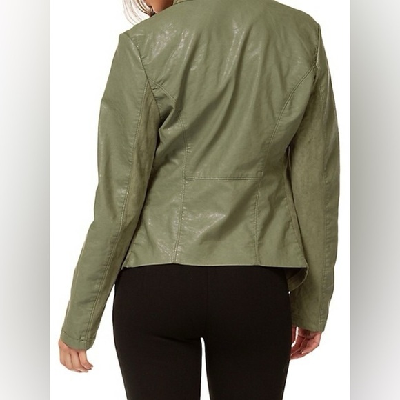 Dex Olive Green Open Front Draped Waterfall Moto Jacket Faux Leather/Suede XS - Picture 4 of 16